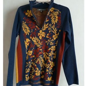 Title Nine Navy and Mustard Floral Sweater